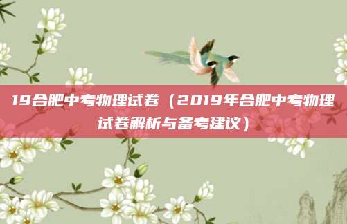 19合肥中考物理试卷（2019年合肥中考物理试卷解析与备考建议）