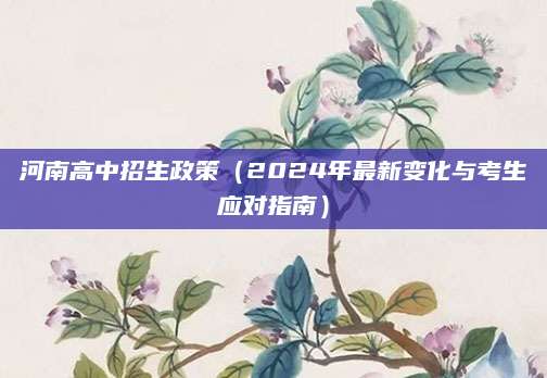 河南高中招生政策（2024年最新变化与考生应对指南）