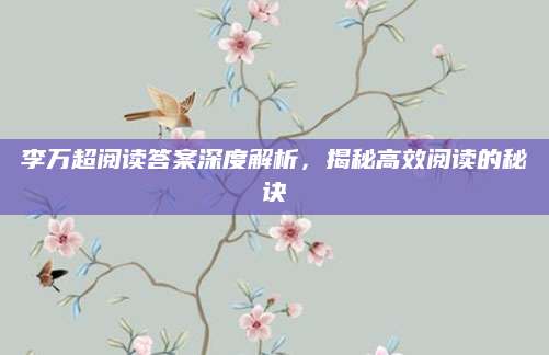 李万超阅读答案深度解析，揭秘高效阅读的秘诀
