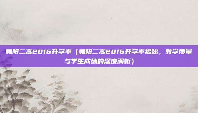 舞阳二高2016升学率（舞阳二高2016升学率揭秘，教学质量与学生成绩的深度解析）