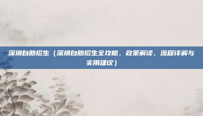 深圳自助招生（深圳自助招生全攻略，政策解读、流程详解与实用建议）