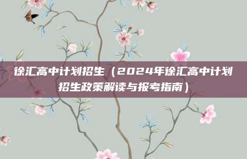 徐汇高中计划招生（2024年徐汇高中计划招生政策解读与报考指南）