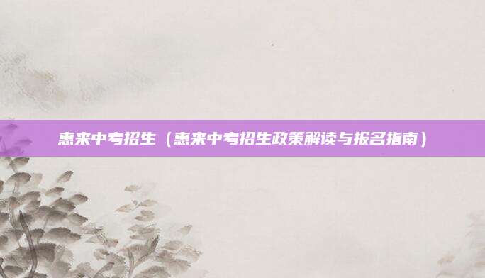惠来中考招生（惠来中考招生政策解读与报名指南）