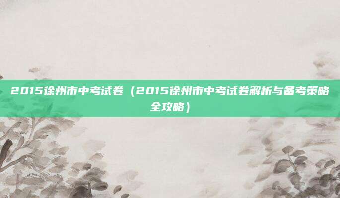 2015徐州市中考试卷（2015徐州市中考试卷解析与备考策略全攻略）