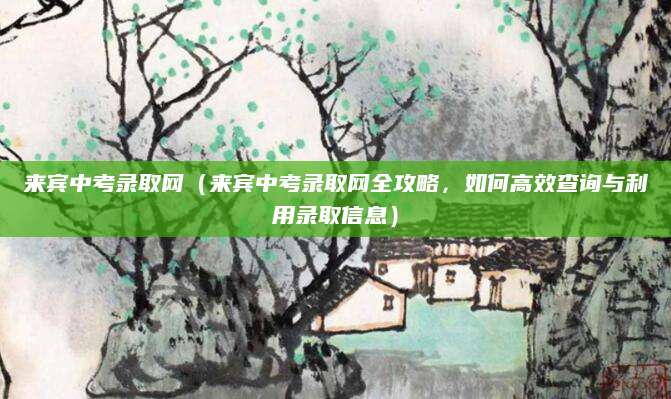 来宾中考录取网（来宾中考录取网全攻略，如何高效查询与利用录取信息）