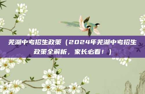 芜湖中考招生政策（2024年芜湖中考招生政策全解析，家长必看！）
