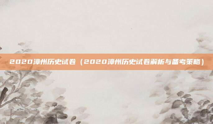 2020漳州历史试卷（2020漳州历史试卷解析与备考策略）