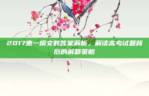 2017惠一模文数答案解析，解读高考试题背后的解题策略