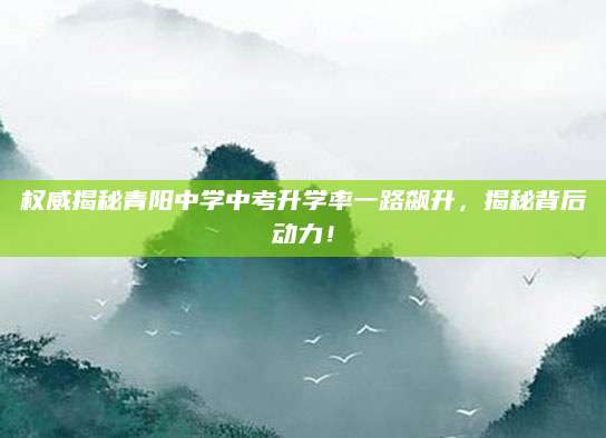权威揭秘青阳中学中考升学率一路飙升，揭秘背后动力！