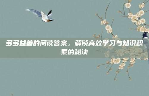 多多益善的阅读答案，解锁高效学习与知识积累的秘诀