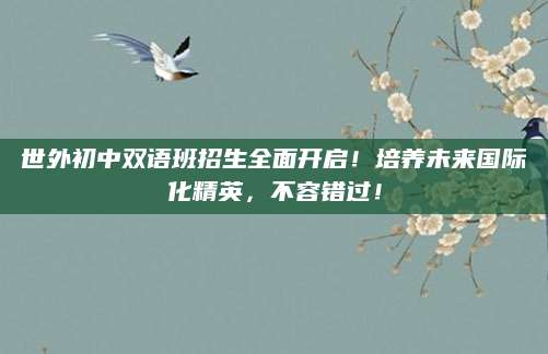 世外初中双语班招生全面开启！培养未来国际化精英，不容错过！